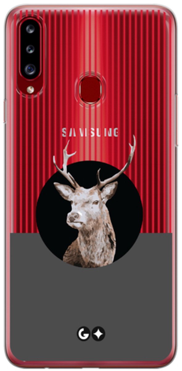 Telefoonhoesje geschikt voor Samsung Galaxy A20s - Transparant Siliconenhoesje - Flexibel en schokabsorberend - Dierencollectie - Retro Reindeer - Zwart