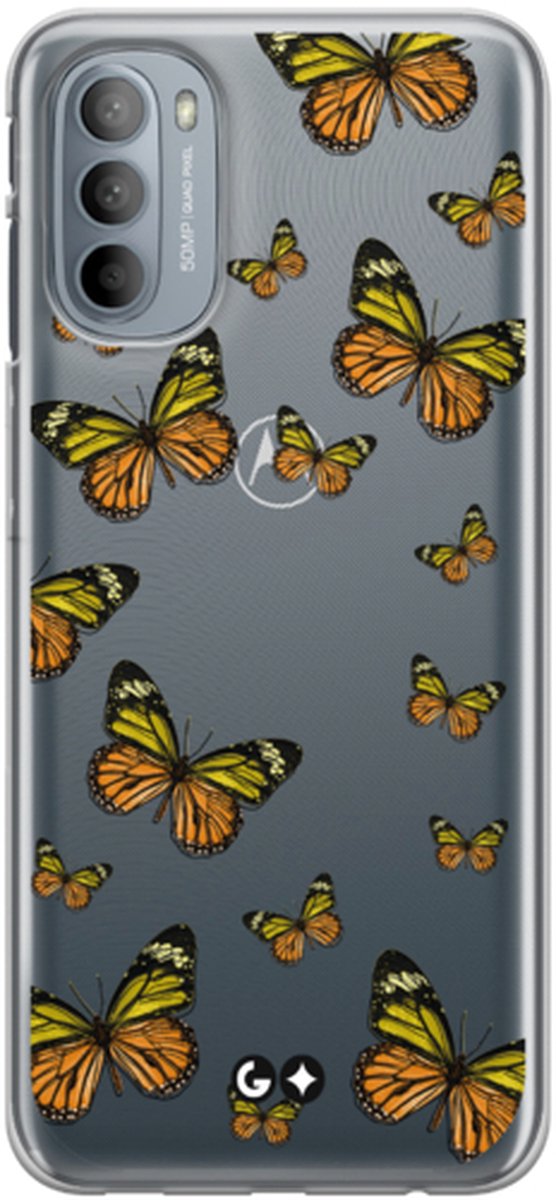 Telefoonhoesje geschikt voor Motorola Motorola Moto G31 - Transparant Siliconenhoesje - Flexibel en schokabsorberend - Dierencollectie - Beauty Flies - Oranje