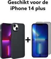 iphone 14 plus hoesje siliconen zwart + 1x privacy screen protector apple iphone 14 plus black back cover siliconen + 1x privacy tempered glass