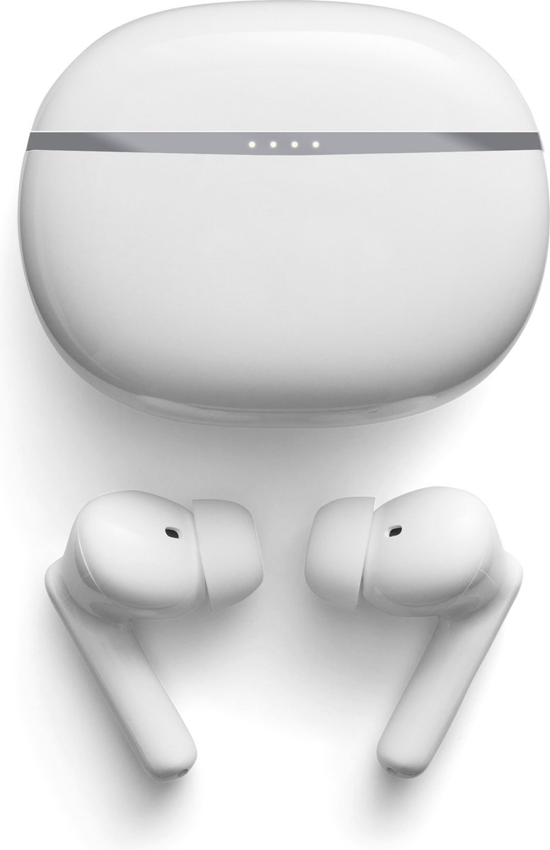 OOQE FLOW PLUS - Volledig Draadloze Bluetooth Oordopjes | Geschikt voor Apple, Samsung, iOS en Android | Geavanceerde Active Noise Cancelling | Transparency Mode | 5 Luistermodi | Zuivere bas dankzij XXL Speakers | Ergonomisch | Wit