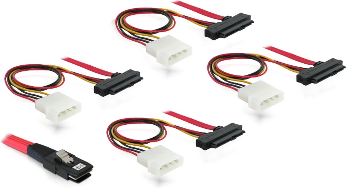 Mini-SAS SFF-8087 > 4x SAS SFF-8482 + 4x Molex - 0,50 meter