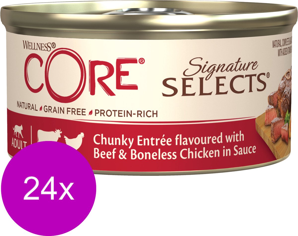 24x Wellness Core Kattenvoer Signature Selects Chunky Kip - Rund 79 gr