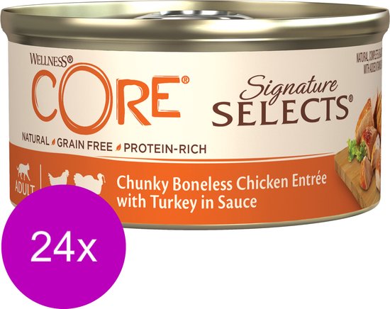 Wellness Core Signature Selects Chunky Kip/Kalkoen - Kattenvoer - 24 x 79 g
