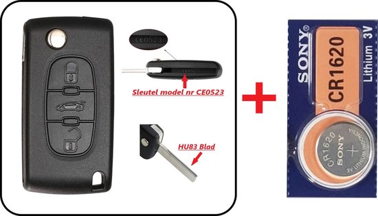 Etui clé voiture 3 boutons coque CEO523-HU83 avec batterie Sony