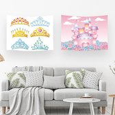 Ulticool – Wandkleed - Kasteel Kroontjes Diadeem Kinderkamer – Set van 2 designs - 73 cm x 95 cm – Schilderij Wandtapijt Stof – Poster Art – Roze Goud