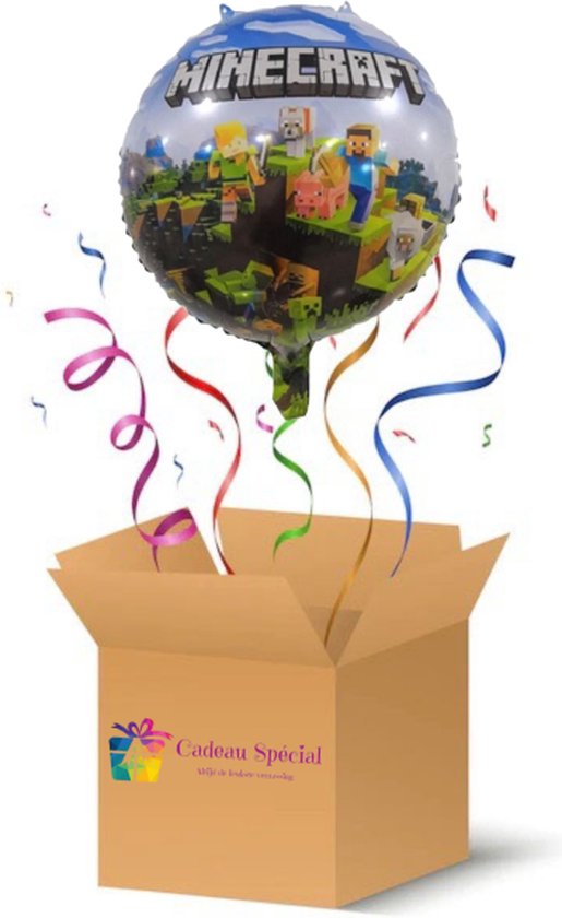 Helium Ballon gevuld Cadeau per post "Minecraft Blauw"