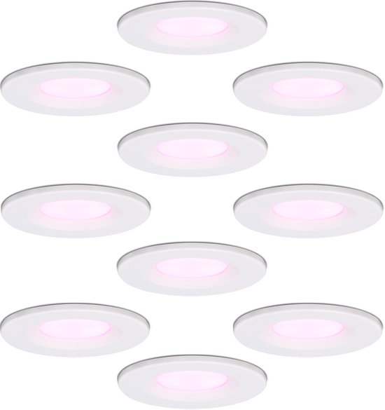 HOFTRONIC - 10x Venezia Slimme Spotjes Wit - Kleine inbouwdiepte 45mm - RGBWW - IP65 Inbouwspots voor badkamer, keuken en slaapkamer - 6 Watt 420 Lumen