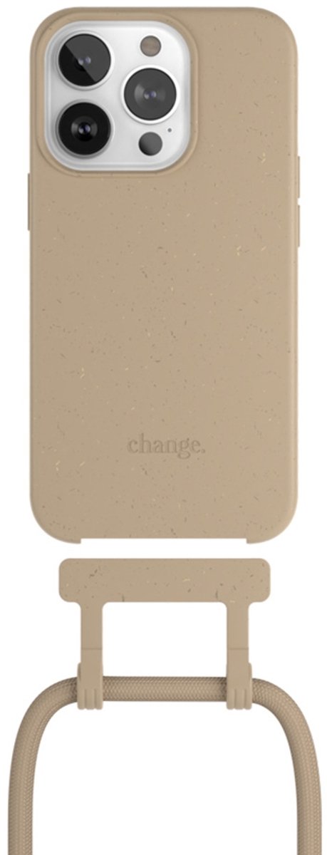 Change 2 in 1 Bio Case - geschikt voor iPhone 14 Pro Max - afneembaar nekkoord - gemaakt van bio-materialen - Taupe