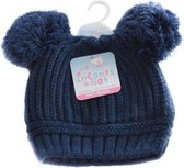 Soft Touch Babymuts met 2 Pompoms Unisex Acryl Navy Mt 1-2 Jaar H476-N-Med