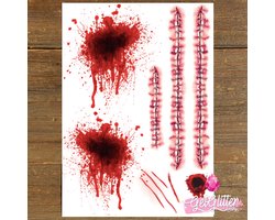 GetGlitterBaby® - Wonden Tattoo Halloween Decoratie Versiering / Carnaval Schmink Make Up Plak Tattoos / Tijdelijke Tattoo Bloed / Nep Tatoeage - Hechtingen