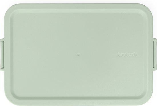 Boîte à pain Brabantia vert jade fermée avec logo, vue de dessus.