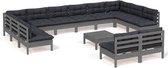 vidaXL - 13-delige - Loungeset - met - kussens - massief - grenenhout - grijs