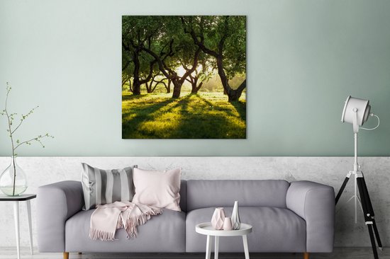Toile Peinture Arbres - Nature - Soleil - 90x90 cm - Décoration murale
