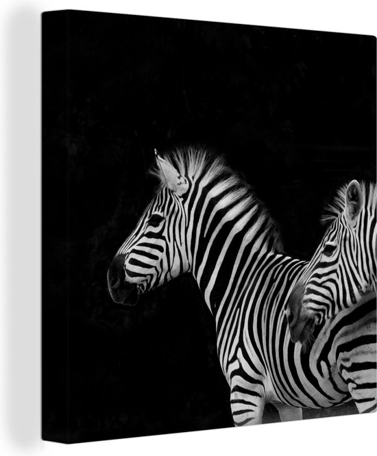 Canvas Schilderij Zebra - Wit - Wild - Dieren - Zwart - 90x90 cm - Wanddecoratie