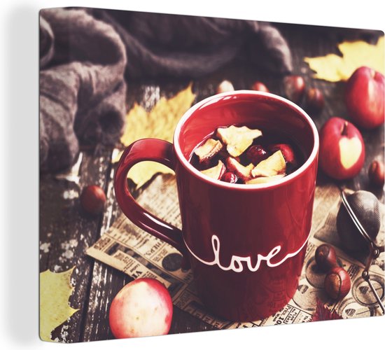 Canvas Schilderij Thee - Appel - Cranberry - 40x30 cm - Wanddecoratie