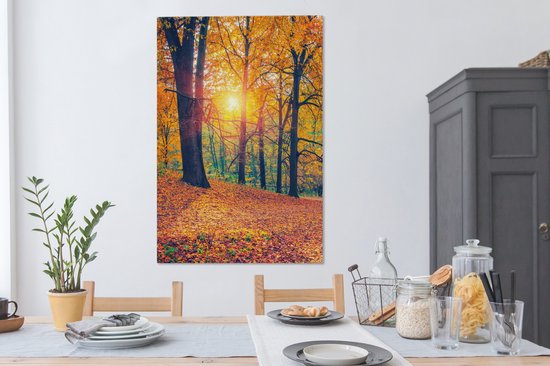 Toile Peinture Arbres - Automne - Forêt - Feuilles d'Automne - 90x140 cm - Décoration murale