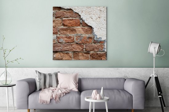 Tableau sur toile Brique - Plâtre - Mur - 90x90 cm - Décoration murale