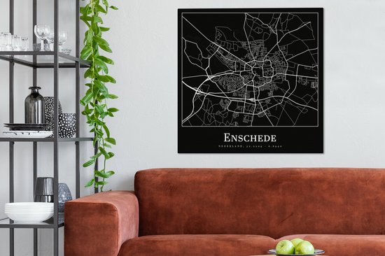 Carte de peinture sur toile - Enschede - Plan de la ville - Plan d'étage - 90x90 cm - Décoration murale