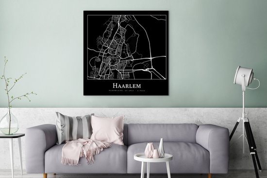 Carte de peinture sur toile - Haarlem - Plan de la ville - Carte - 90x90 cm - Décoration murale