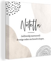 Canvas Schilderij Nutella - Spreuken - Quotes - Nutella definitie - Woordenboek - 20x20 cm - Wanddecoratie