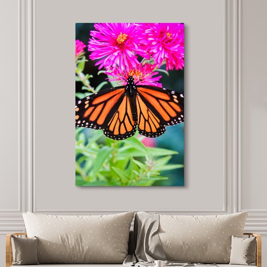 Tableau sur toile Papillon - Botanique - Fleurs - 120x180 cm - Décoration murale XXL