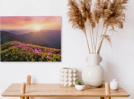 Peinture sur toile Fleurs - Berg - Coucher de soleil - Paysage - 40x30 cm - Décoration murale