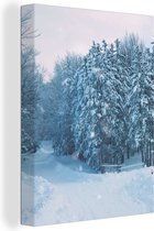 Canvas Schilderij Bos - Sneeuw - Winter - 90x120 cm - Wanddecoratie