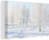 Canvas Schilderij Sneeuw - Bomen - Winter - 60x40 cm - Wanddecoratie