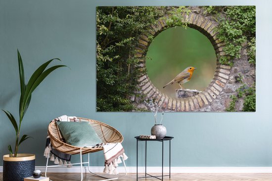 Tableau sur toile Vogel - Vue à travers - Rouge-gorge - 150x100 cm - Décoration murale