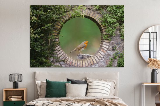Tableau sur toile Vogel - Vue à travers - Rouge-gorge - 150x100 cm - Décoration murale
