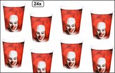 24x Bekers horror clown 250 ml karton - It clown griezel vlaglijn eng horror the IT Halloween scary
