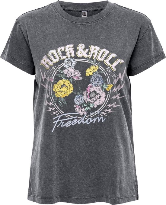 Jacqueline de Yong T-shirt Jdyfarock S/s Print Top Jrs 15201027 Black/rock&rol Dames Maat - S