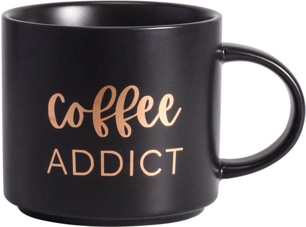 Coffee Lover - Mok Coffee Addict - Zwart - met écht goud