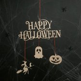 Design407 - Happy Halloween Mobiel - Halloween - Houten Decoratie - Feestdecoratie - Hout - Heks - Pompoen - Spook - Halloween decoratie - Halloween versiering - Horror
