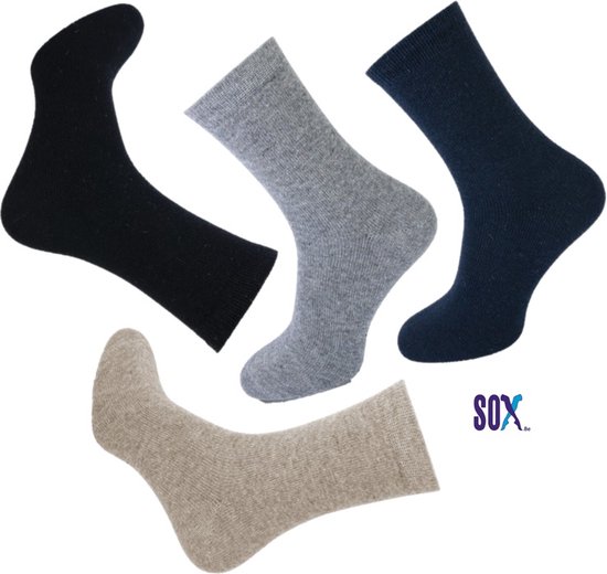 SOX superzachte warme effen fijne Wollen sokken 4 PACK Marine/Zwart/ L Grijs/Beige unisex en Naadloos 37/42