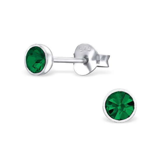 Joy|S - Zilveren petit 4 mm oorbellen groen kristal Sterling zilver 925