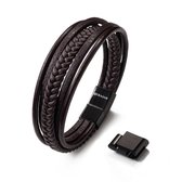 SERASAR Lederen Armband Heren [Braid] - Bruin 19cm - met Sieradendoosje