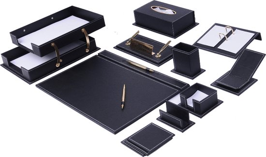 Set de bureau en cuir - NOIR - Set d'accessoires de bureau - 8 Accessoires  de