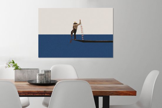 Toile - Abstrait - Bateau - Mer - Texte - Chapeau - Abstrait - 90x60 cm - Canvasdoek - Peinture sur toile