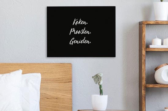 Peinture sur toile avec citations et proverbes : Cuisiner. Apprécier. Savourer. Nourriture – 40 x 30 cm – Décoration murale