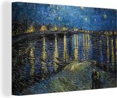 Canvas - Schilderij Van Gogh - Sterrennacht boven de Rhône - Brug - Oude meesters - 60x40 cm - Wanddecoratie - Slaapkamer