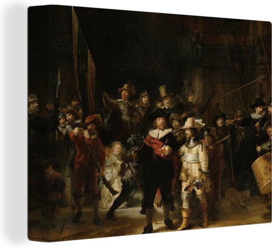 Toile - Peinture La Ronde de Nuit - Art - Maîtres Anciens - Rembrandt - 80x60 cm - Décoration murale - Salon