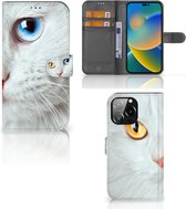 GSM Hoesje iPhone 14 Pro Max Bookcover Case Witte Kat