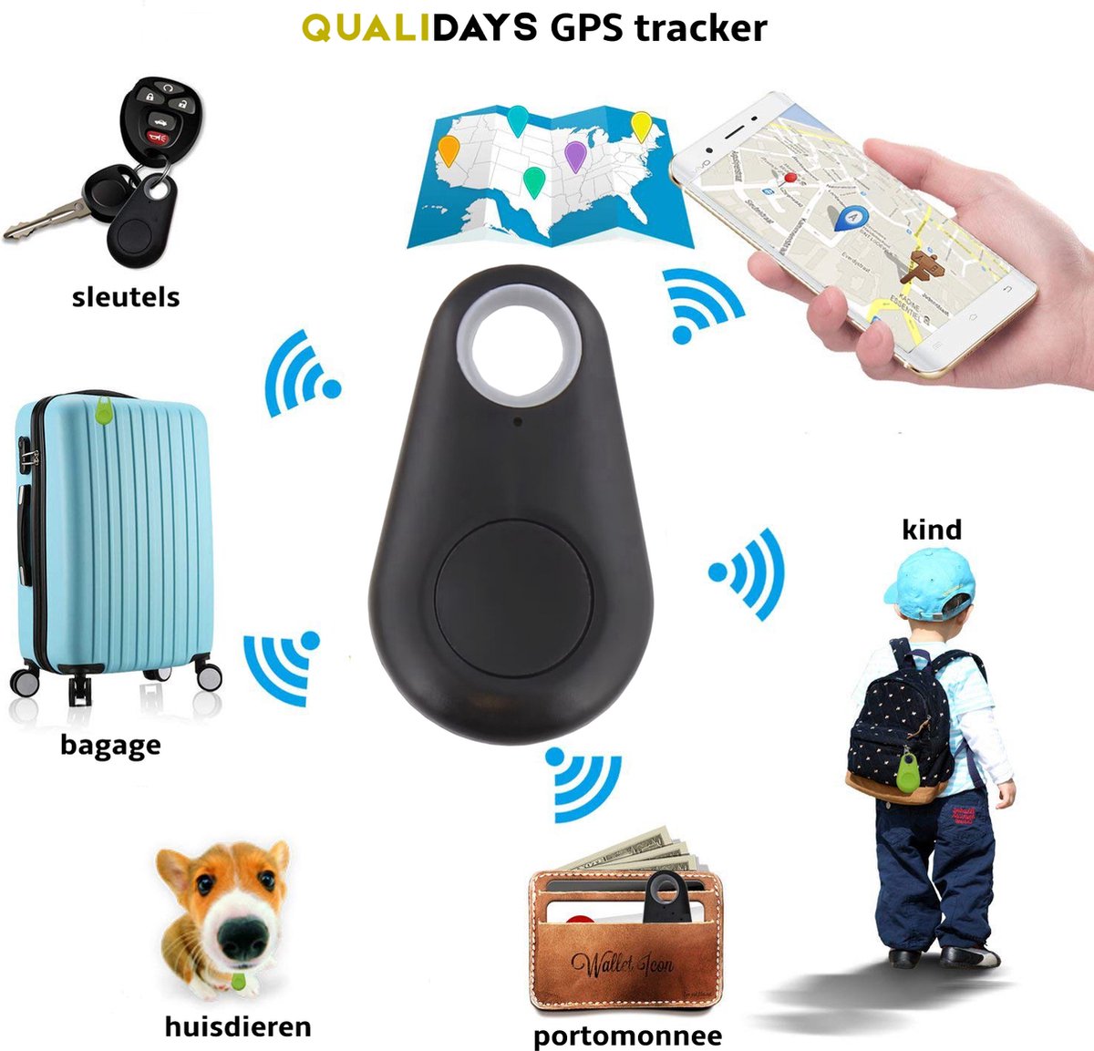 Bluetooth tracker - 1 + 1 Gratis - GPS bluetooth tracker - IPX4 ...