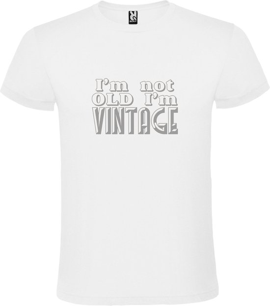 Wit T-Shirt met “ I'm not Old I'm Vintage “ print  Zilver Size 4XL