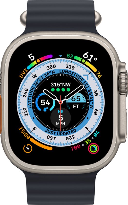 Apple Watch Ultra - 4G/LTE - 49mm - Titanium kast - Middernacht Ocean bandje
