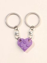 Bouwstenen sleutelhanger - Imitatie bouwsteen hart - brick keychain - Vriendschap - Geliefde - BFF - Lila paars - Paarse vrijdag