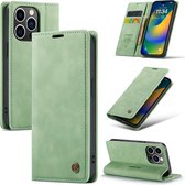 Apple iPhone 14 Pro Casemania Case Vert Pistache - Etui Portefeuille Book Case