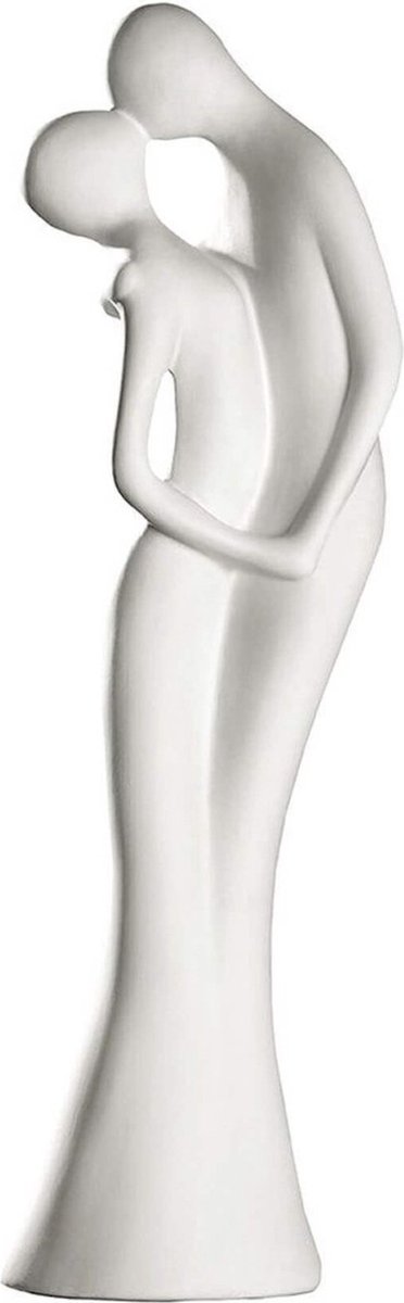 Liefdesbeeldje man en vrouw in wit keramiek - Huwelijkscadeau - trouw kado - Valentijn - Jubileum - 46 cm hoog