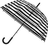 Falconetti automatische gestreepte koepelparaplu met haak - transparant - doorzichtig - met strepen - vrolijk dessin - 86 cm - zwart